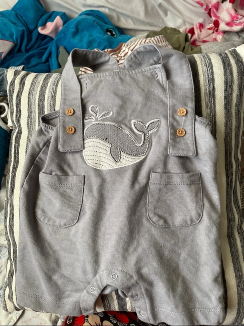 Gray Whale Appliqué Baby Overalls